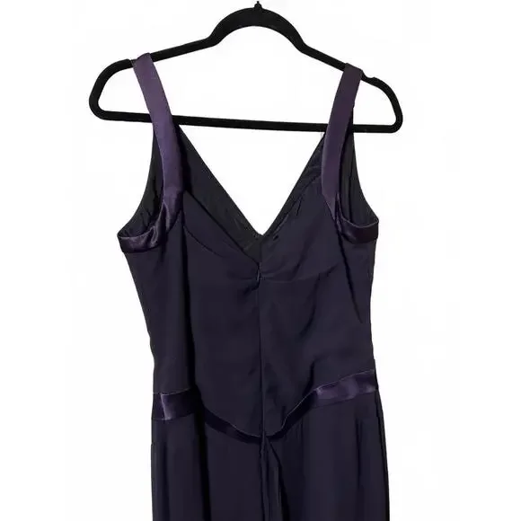 Vera Wang Bridesmaid Elegant Eggplant Dress Satin Trim 12 - Picture 6 of 7